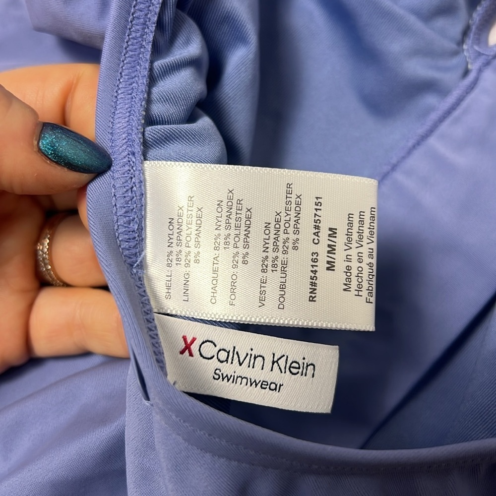 Calvin Klein periwinkle one piece swimsuit with side stripes NWOT size M - Picture 5 of 6